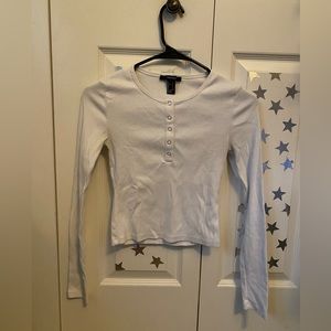 Simple White Long Sleeve Tight Shirt with cute silver buttons. Size Small